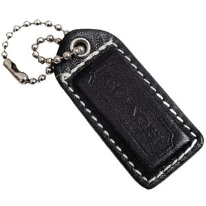 🖤 Vintage 2" Med Coach Black Matte Leather Hangtag Bag Fob Purse Charm Keychain